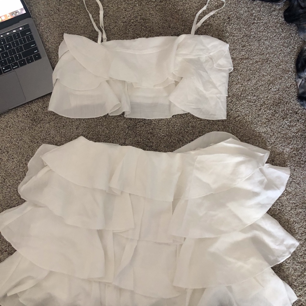 shein white ruffle skirt and tank set